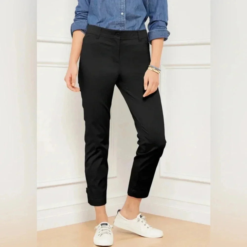 Talbots Perfect Crop Pants Cotton/Spandex Button Slim Leg Navy Women’s 2 NEW